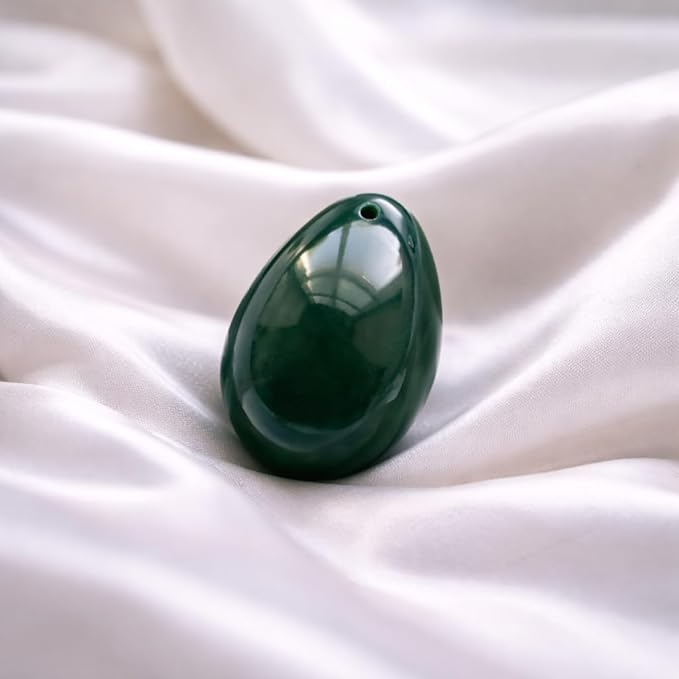 Polar Jade Nephrite Jade Stone Egg – Medium Size (43 × 30 mm), Natural Jade Healing Stone, Predrilled Polished Gemstone Egg