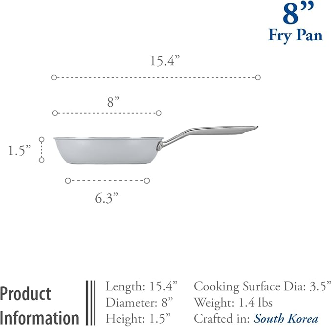 TECHEF 8-inch Ceramic Nonstick Frying Pan, Heavy-Gauge Aluminum, Induction Compatible, with Cover, Made in Korea