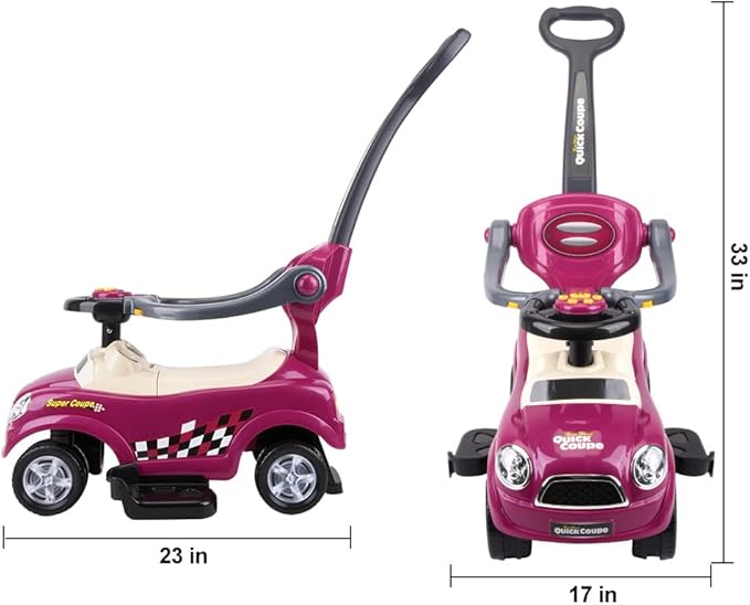 ChromeWheels 3 in 1 Ride on Push Car for Toddlers with Removable Handle/Guardrails/Pedal, Horn, Music, Under Seat Storage (Purple)