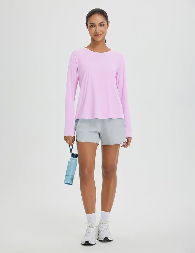 baleaf Women's Long Sleeve Workout Tops Running Sun Shirts Split Back | UPF 50+, Quick Dry, Lightweight, Breathable, Moisture-wicking, SPF, UV, for Athletic, Gym, Hiking, Tennis, Outdoor