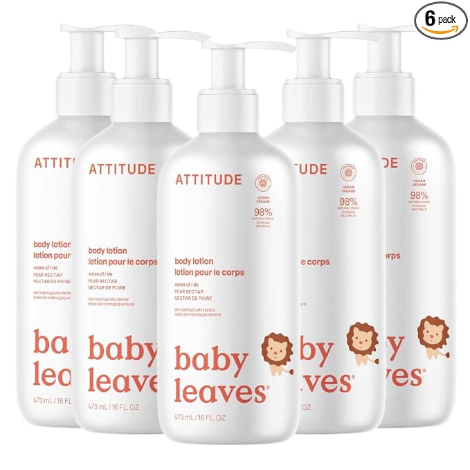 ATTITUDE Baby Lotion, EWG Verified Moisturizer, Dermatologically Tested Moisturizing Cream, Vegan and Cruelty-Free, Pear Nectar, 16 Fl Oz (Pack of 6)
