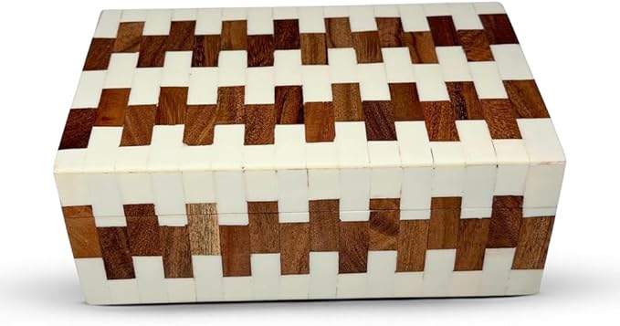 Perilla Home ﻿Home Decor Decorative Storage Wooden Box Small Wooden Organizer Tool Stash Card Craft Trinket Memory Keepsake Jewelry Box for Men and Women, Ticino, Gifts For All, Off White & Brown