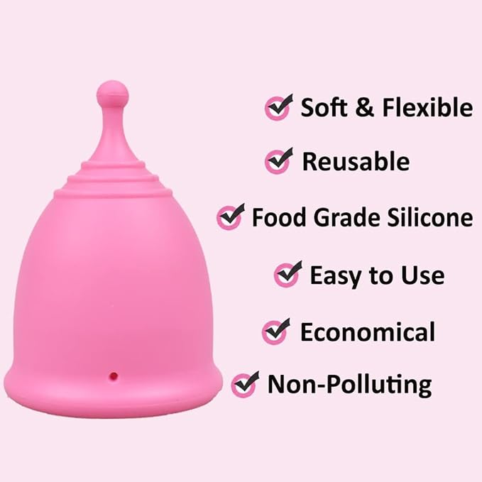SHORDY Pink Menstrual Cups Set of 2 with Storage Box - Small and Large Reusable Period Cups for Women - 12 Hour Leak Free Protection - Medical Grade Silicone - Copa Menstrual para Mujer