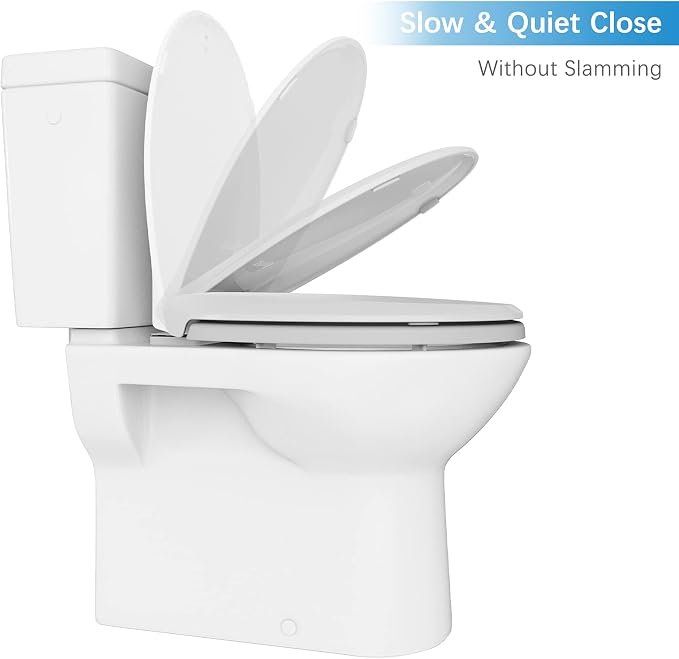 GAOMON Durable Round Toilet Seat with Slow Soft Close - Easy to Install and Clean, Never Loosens - White, Fits Most Round Toilets