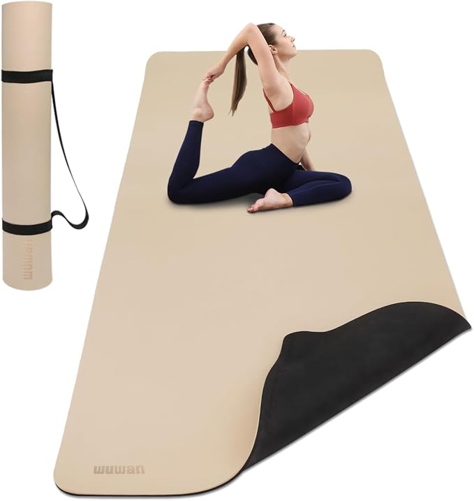 Wide Yoga Mat-80cm Extra Thick 1/3'' Fitness Exercise Mat Carry Strap