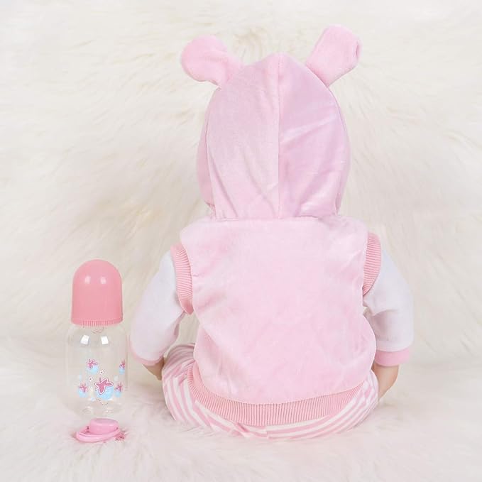 ENADOLL Lifelike Reborn Baby Dolls - Realistic Baby Doll 16 inch Newborn Girl Doll with Feeding Accessories Gift Set (Pink Vest)