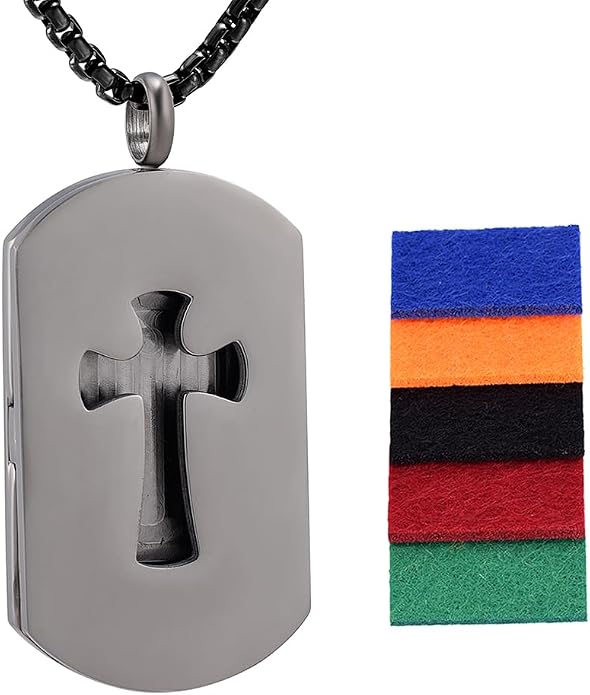 Cross Essential Oil Diffuser Necklace Aromatherapy Pendant Locket Jewelry Stainless Steel Perfume Necklace| 22 Adjustable Chain| 12 Refill Pads| Gift Box