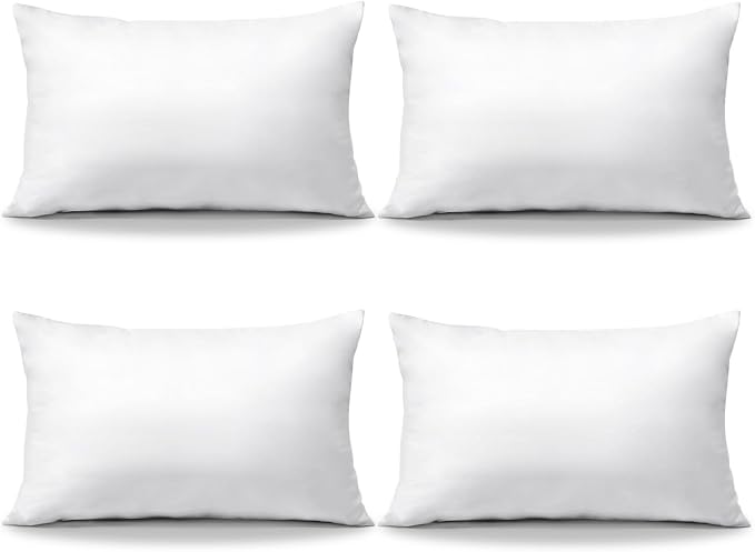 OTOSTAR Pack of 4 Throw Pillow Inserts, 12 x 20 Rectangle Cushion Inner Soft Fluffy Plump Stuffer Cushion Pads White Decorative Pillow Inserts