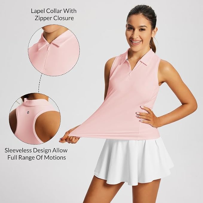 baleaf Women's Golf Shirts Sleeveless Polo Racerback with Zipper Collar | Upf 50+ Sun Protection; Racerback for Free Movement; Quick-Dry and 1/4 Zipper Collar.Perfect for Golf, Tennis and Pickleball