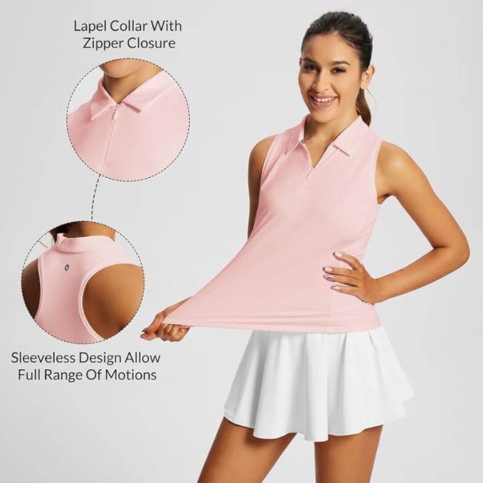 baleaf Women's Golf Shirts Sleeveless Polo Racerback with Zipper Collar | Upf 50+ Sun Protection; Racerback for Free Movement; Quick-Dry and 1/4 Zipper Collar.Perfect for Golf, Tennis and Pickleball