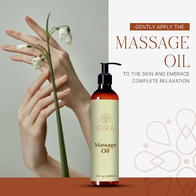 Idra Wellness Body Massage Oil for Massage Therapy - Contains Lavender, Rose, Ylang Ylang - 100% Pure - 240ml, Multipurpose Instant Absorption Full Body Massage Oil - 8 Fl Oz