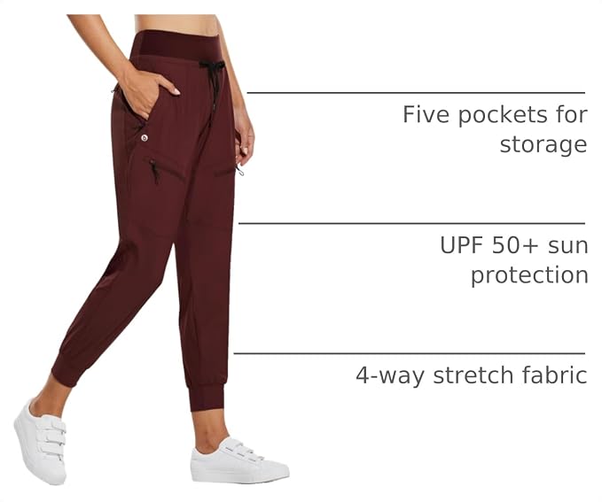 baleaf Womens Lightweight Hiking Pants Water Resistant Quick Dry Joggers with 5 Zipper Pockets UPF 50+ for Travel Hiking