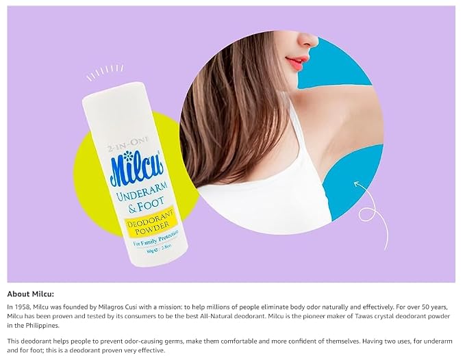 Underarm & Foot Deodorant Powder 80 grams Large Size by Milcu