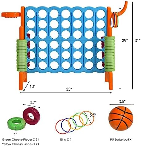 DORTALA Giant 4-in-A-Row, Plastic Jumbo Connect Game Set w/42 Jumbo Rings, Quick-Release Slider, Ring Toss, 2.5Ft Indoor Outdoor 4 to Score Yard Game w/Basketball Hoop