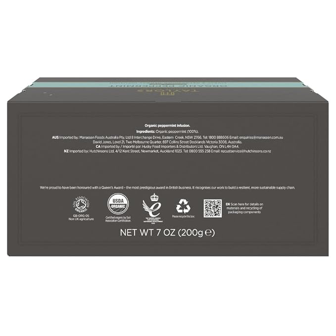 Taylors of Harrogate Organic Peppermint, Herbal Tea, Individually Wrapped Bags, 100 Count (Pack of 1), Clean, Pure and Refreshing, Caffeine-Free, Enjoy Hot or Iced, 100 Teabags