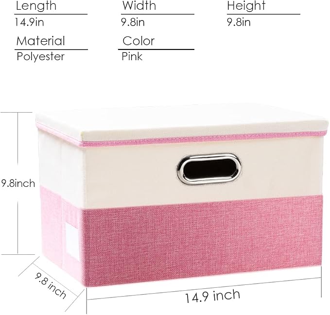 Collapsible Storage Bin with Lid [3-Pack] Fabric Foldable Storage Box Organizer Container Basket Cube with Cover for Home Bedroom Closet Office Nursery Pink&Cream(14.9x9.8x9.8)