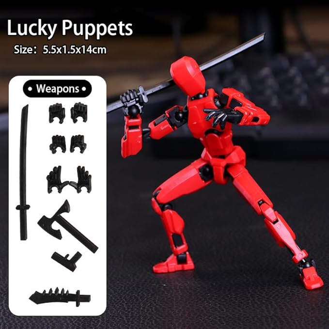 Assembly Completed Titan 13 Action Figure,Lucky Robot 13 Figures,Multi Jointed Movable Action Figures,3D Printed Action Figure for Multiple Accessories(Red-1pc)