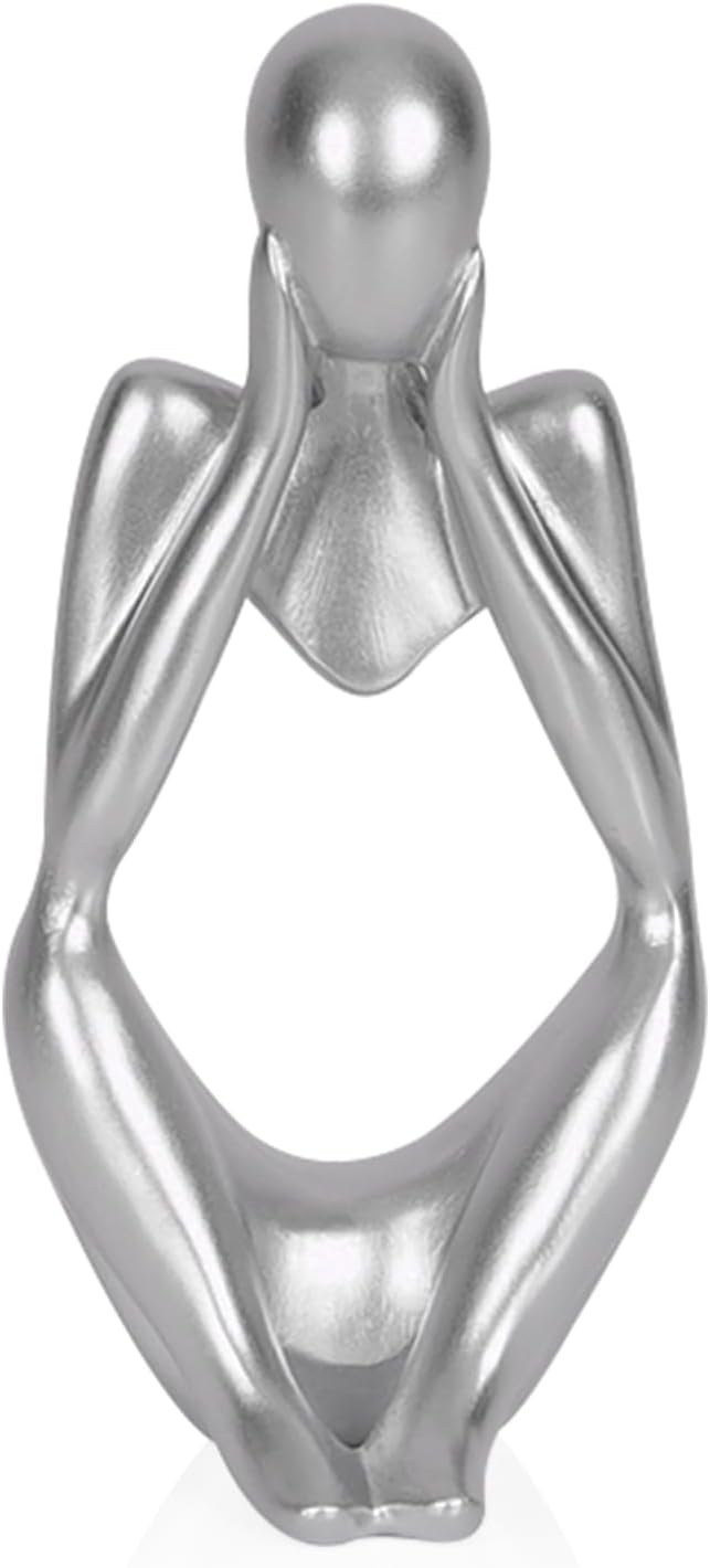 Sandstone Resin Thinker Statue Style Abstract Sculpture, Silver, Focus | Small Statue Collectible Figurines, Modern Aesthetic Ornament for Home Office Bookshelf Desktop Coffee Table Decor