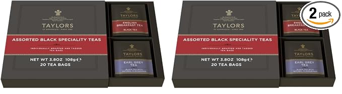 Taylors of Harrogate Assorted Specialty Black Teas Sampler, Variety Gift Box, Individually Wrapped Bags, 20 Count (Pack of 2), English Breakfast, Earl Grey, Assam, and Afternoon Darjeeling, Caffeinated, Enjoy Hot or Iced, 20 Teabags