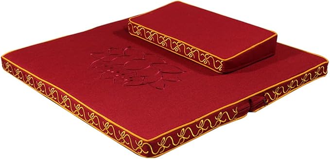 Portable Foldable Meditation Cushion Mat Set with Washable Cotton Linen Cover, Larger Thick Yoga Mat Bolster Floor Pillows Seating for Adults Meditation Accessories red-70cm