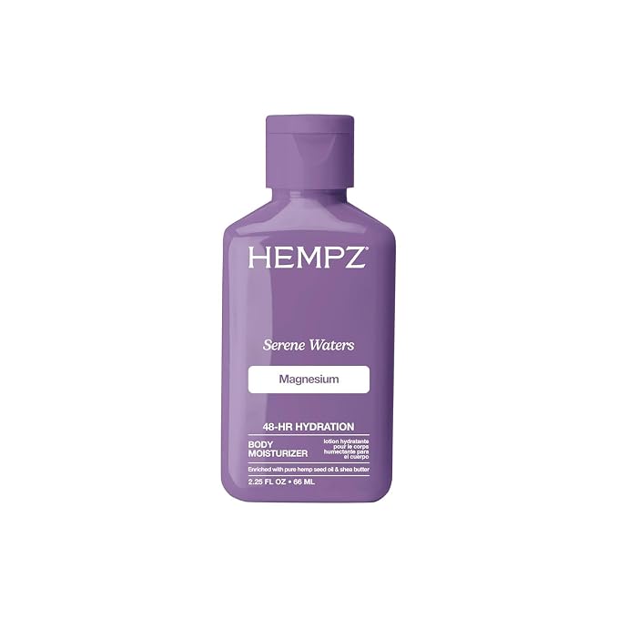 Hempz Mini Magnesium Body Lotion for Sleep & Relaxation, Hydrating Lotion with Arnica, & Shea Butter, Calming Nighttime Moisturizer for Muscle Relief & Soft Skin, Serene Waters Scent, 2.25 oz