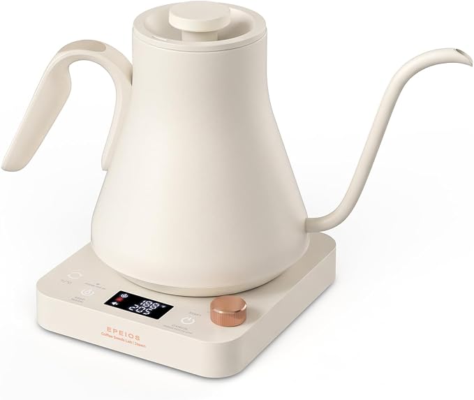Epeios Electric Kettle, Gooseneck Electric Kettle with ±1°F Temperature Control, 1200W Rapid Heating for Pour Over Coffee & Tea, 304 Stainless Steel Interior, Auto Shut-Off, 0.9L, Cream White