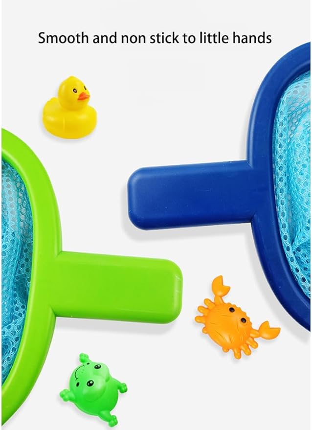 Baby Bath Toys 1 Pcs Frog Animals Fishing Net with 3 Pcs Water Floating Sea Animals Frog Toys, Bathroom Pool Water Floating Accessory Duck Crab Frog Fishing Play Set for Toddlers