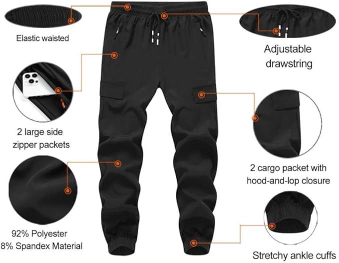 Boy's Cargo Joggers Pants Youth Quick Dry Hiking Lightweight Pants for Sports Outdoor with Zipper Pockets