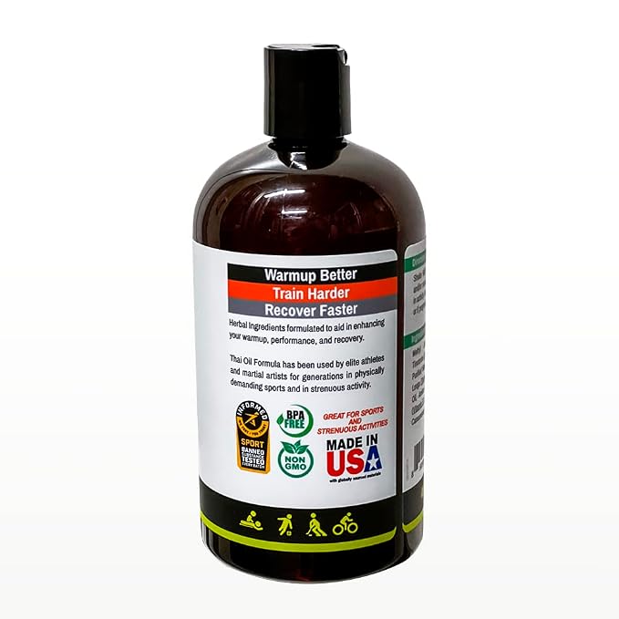 Plant Based Muscle Rub - Coach Team Bottle - Thai Oil - Sport Massage Oil Liniment. Great for Muscle Warm up, Activation, & Recovery with Arnica, Turmeric, Ginger - 500 ml / 17 fl oz