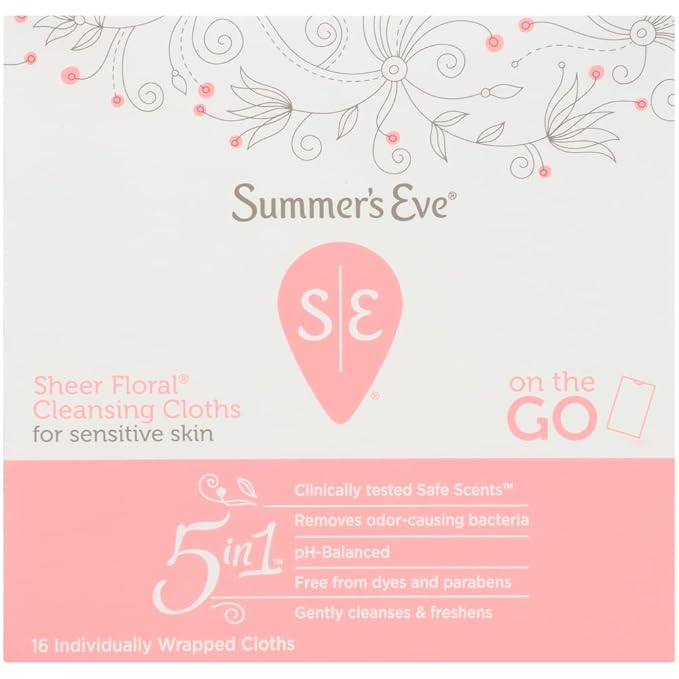 Summer's Eve Feminine Cleansing Cloths For Sensitive Skin Sheer Floral, 16 Count