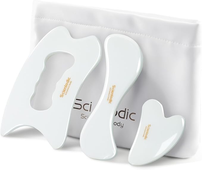 Scienlodic 3 Pcs Gua Sha Massage Tools for Face & Body (White, Resin) - Scraping Tools for Back, Legs & Muscle Relaxation, Guasha Facial Tool for Jawline Contouring & Puffiness Reduction