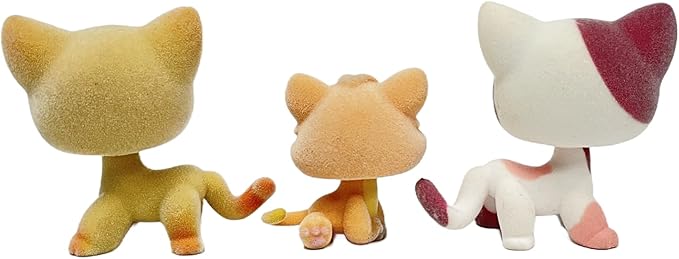 3pcs/Set Custom Flocked Pet Shop Toys Short Hair Cat Kitten Collie Great Dane Cocker Spaniel Dachshund Puppy Dog OOAK Compatible with LPS (#339 and #1691 and #2291)