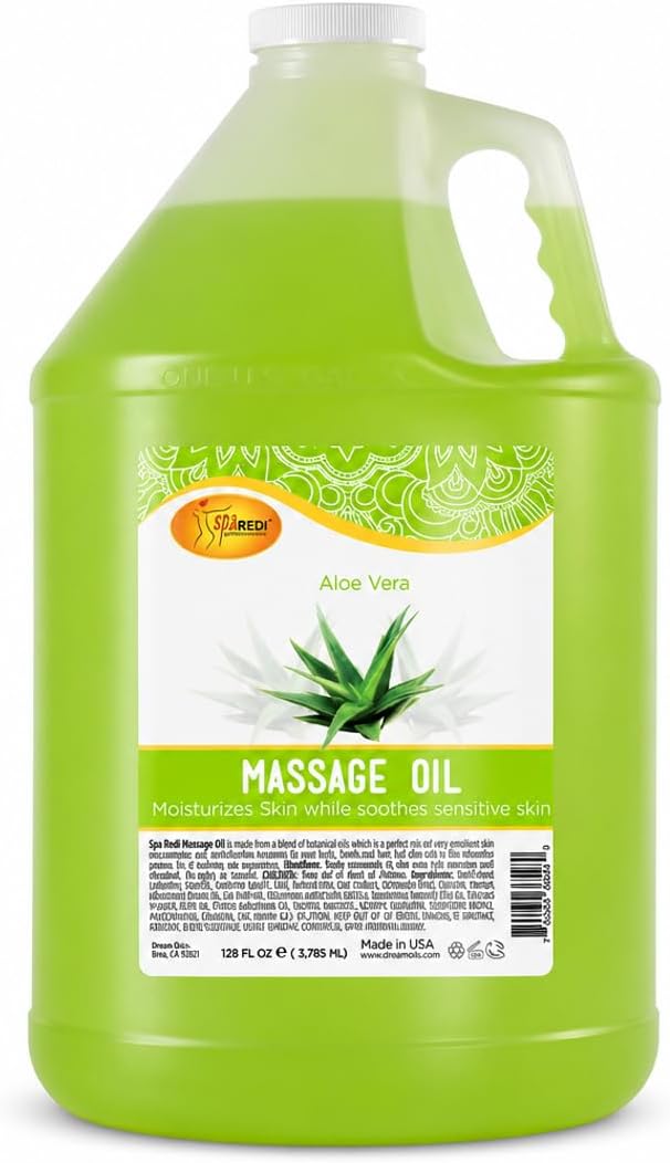 SPA REDI Aloe Vera Professional Massage Oil – 5-Botanical Blend with Almond, Avocado, Sunflower & Vitamin E | Non-Greasy, Fast-Absorbing | Paraben-Free, Cruelty-Free | Made in USA | 128 oz