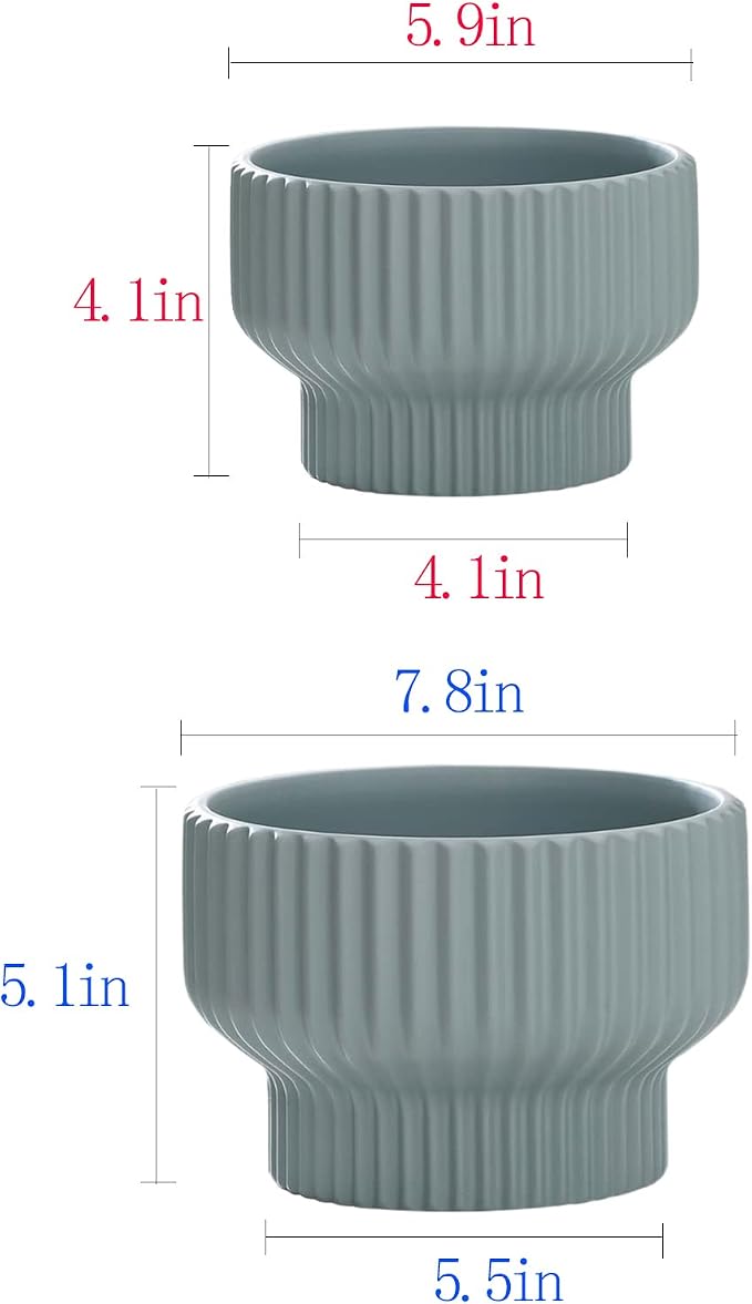 Puoyik 2 Piece Set of Flower Pots 8/6 inches, Ceramic Flower Pots with Drainage Holes, Indoor and Outdoor Plant Flower Planter (7.8/5.9 Blue)