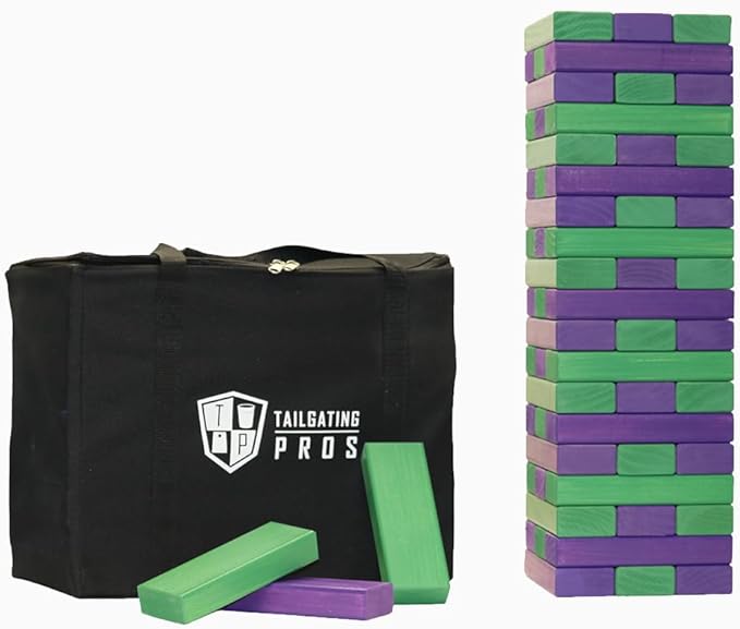 Tailgating Pros Premium Giant Toppling Timbers with Carrying Case – Choose Your Team Colors! Jumbo Outdoor Yard Game, Tower Grows to Over 5 Feet!