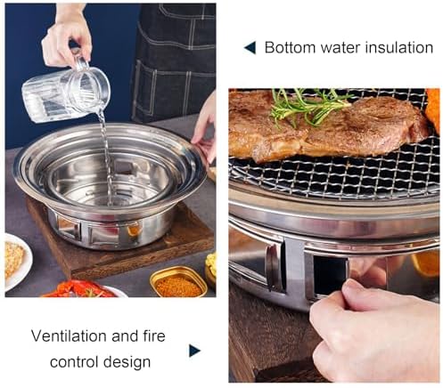 Asixxsix Thai Korean BBQ Grill Pan, Aluminum BBQ Grill Topper, 2 in 1 Non Stick Smoke Steak Grill Charcoal Pan Pork Hot Pot, Even Heating Barbecue Grill Plates, Camping BBQ Pan (35cm/13.78in Black)