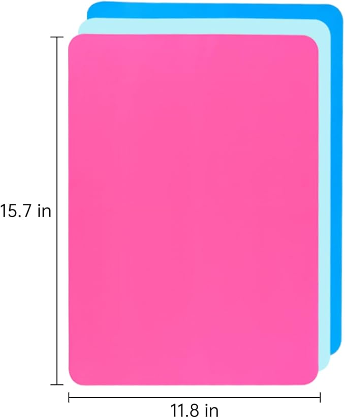 3 Pack Silicone Craft Mat, IKOCO 15.7"x 11.8" Playdough Mat Nonslip and Nonstick Silicone Sheets for Crafts, Paint, Resin Casting Molds, Blue & Rose Red & Cyan