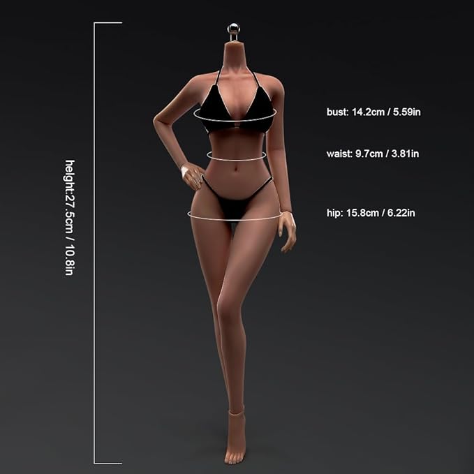 1/6 Scale Female Action Figure Body, 12 inches Seamless Action Figure Body, Super Realistic Female Figure Model, Soft & Flexible Action Figure Body with Detachable Hand Gesture Shapes (Copper Skin)
