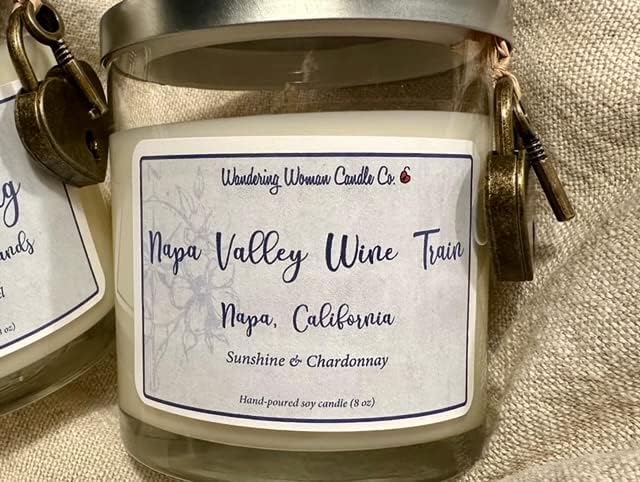 Wandering Woman Candle Company 8 oz Soy Wax Candle (Napa Valley Wine Train: Sunshine & Chardonnay)