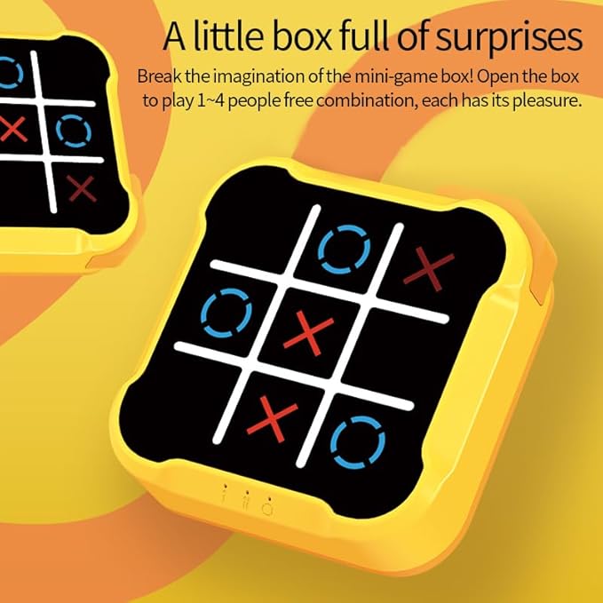 Tic Tac Toe Game Machine, 4 in 1 Handheld Electronic Game for Education & Memory Growth, Home & Kids (Yellow)