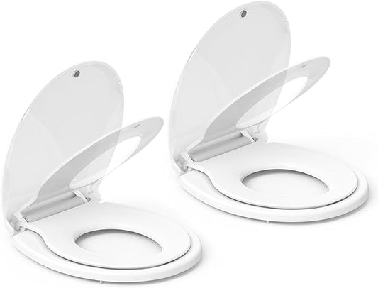 2-Pack White Round Toilet Seats with Built-In Potty Training, Adult and Child Design with Soft Quiet Close, Non-Slip Features, and Magnetic Kids Seat, Easy Installation for Round/Oval Toilets