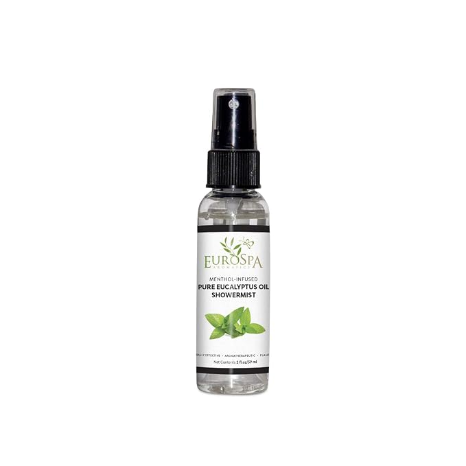 EuroSpa Aromatics Pure Eucalyptus Oil ShowerMist and Steam Room Spray, All-Natural Premium Aromatherapy Essential Oils - Menthol Infused, 2oz
