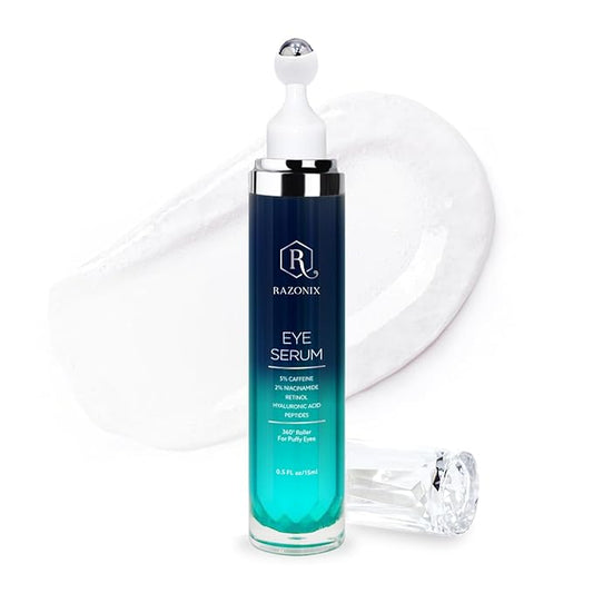 Eye Bags Treatment for Women: Under Eye Cream with Roller for Dark Circles – Caffeine Serum for Puffiness Reducer