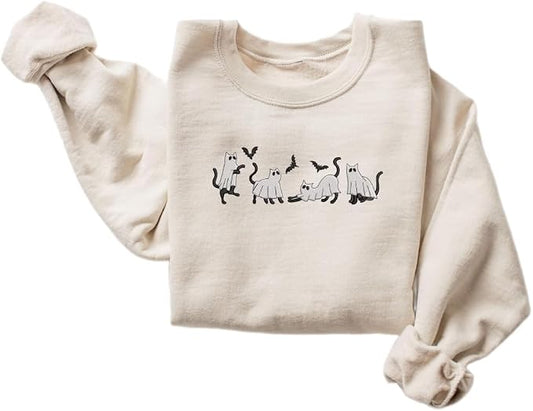 YOUNG GREEN Halloween Party Crewneck Sweatshirt Cute Ghost Sweatshirt Gift For Womens Spooky Season Shirt