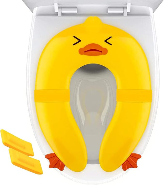 Toilet Potty Training Seat Cover, Travel Toilet Seat, Folding Non Slip Silicone Pads, Travel Portable Reusable Kids Toddlers Boys Girls, Carry Bag (Yellow - Duck)