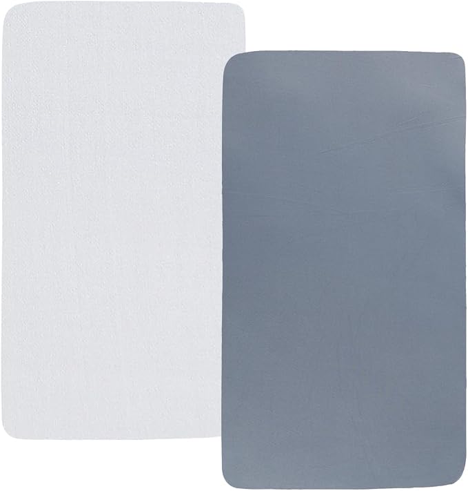 Pack n Play Sheet Stretchy Fitted Portable Mini Crib Sheets Set 2 Pack,Playard Sheets Convertible Playard Mattress Cover,Ultra Soft Jersey Material, White & Grey
