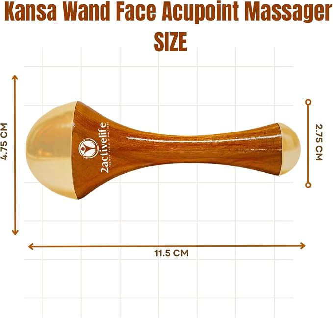 Ayurvedic Kansa Wand Massager, Dual-Sided Bronze Face Massage Tool with Teak Wood Handle, for Face Yoga, Neck & Under Eye Massage, Travel Size, Pack of 1