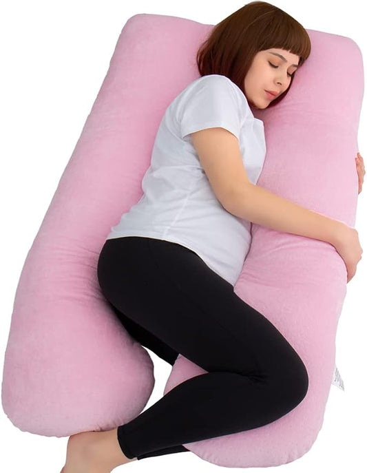 MOON PINE Pregnancy Pillow, U Shaped Full Body Pillow for Maternity Support, Sleeping Pillow with Cover for Pregnant Women (Pink)