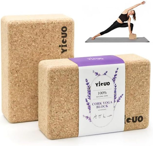 YIGUO 2 Pack Cork Yoga Blocks | Natural Eco-Friendly High Density Non-Slip Yoga Blocks for Women & Men | 9x6x3 Inches for Yoga, Pilates, Stretching