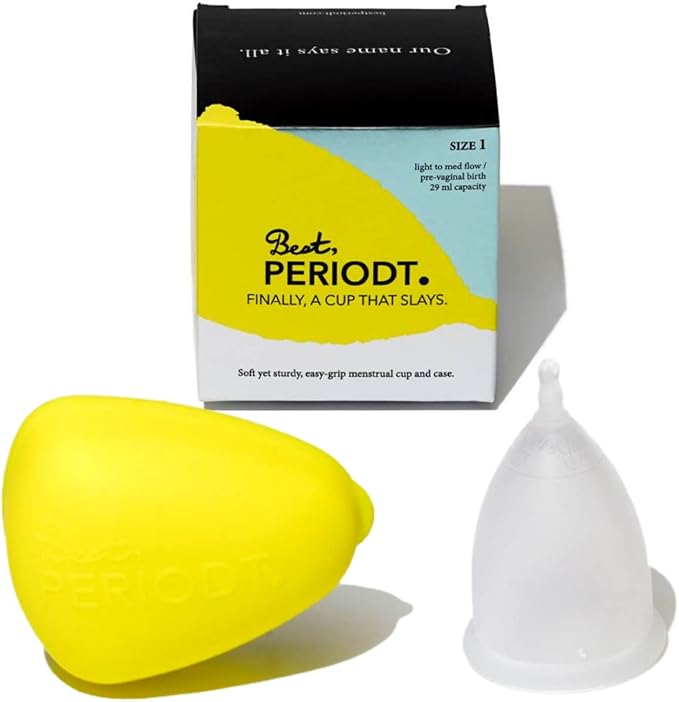 Best Periodt Menstrual Cup - Soft, Comfy Period Cup - 12 Hour Leak Free - Easy to Use - Comes with Yellow Menstrual Cup Case - USA Made (Size 1)